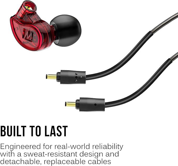 MEE audio M6 PRO In Ear Monitor Headphones for Musicians, 2nd Gen Model With Upgraded Sound, Memory Wire Earhooks & Replaceable Cables, Noise Isolating Professional Earbuds, 2 Cords Included (Red)