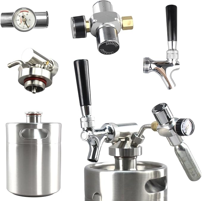 NutriChef Pressurized Growler Tap System - Stainless Steel Mini Keg Dispenser Portable Kegerator Kit - Co2 Pressure Regulator Keeps Carbonation for Craft Beer, Draft and Homebrew - (64oz)