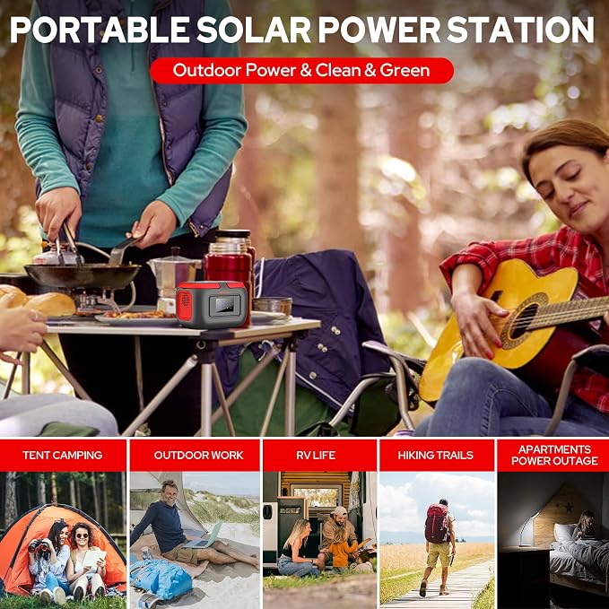 Portable Power Station 120W, Outdoor Power Bank Generator with AC Outlet, External Battery Power Pack with USB C Input for Camping Home Use VanLife Adventures