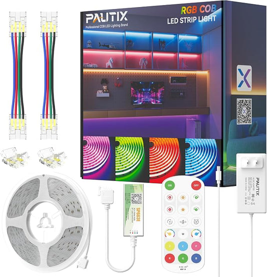 PAUTIX S-COB RGB LED Strip Light,UL-Listed COB LED 24V,Color Changing Strip Lights 20ft/6.1m,Multicolor Flexible Tape Lights with RF Remote for Bedroom,Kitchen,TV Backlight,Game Room,Home DIY Lighting