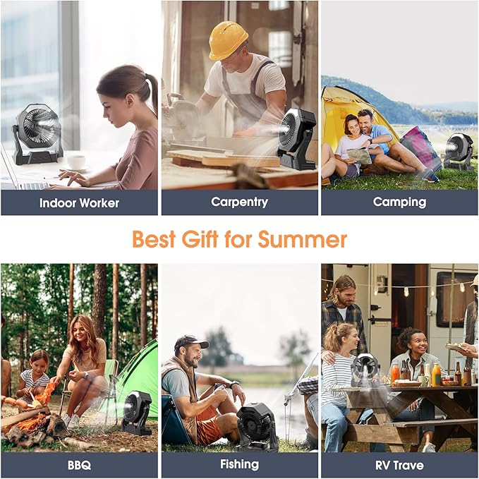Ausic Portable Misting fan, 8-Inch Cooling Mist Fans, [8-35Hrs] USB Rechargeable Battery Powered Fan with Mister, 250mL Water Tank & LED Lantern, for Home Desk, Bedroom, Office, Outdoor&Indoor Use