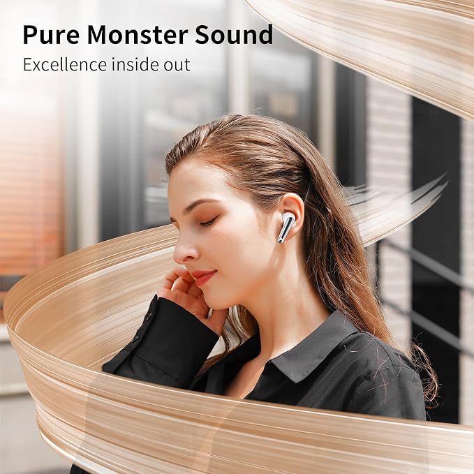 Monster N-Lite 203 AirLinks Wireless Earbuds, Bluetooth 5.3 Headphones HiFi Stereo, Wireless Earphones with HD Clear Call, 30H Playback, Touch Control, Type-C Charging, IPX6 Waterproof in-Ear Earbuds