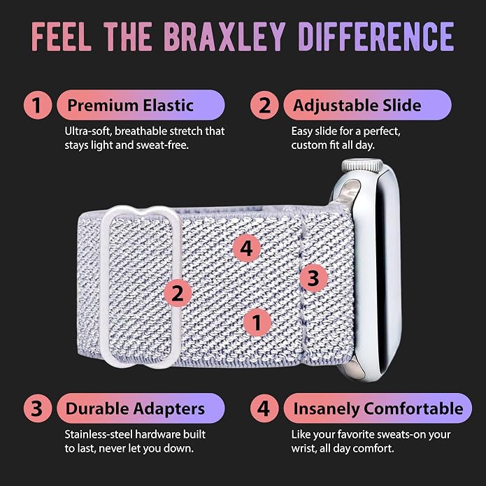 Braxley Bands for Apple Watches - Stretchy and Washable - Adjustable with Apple Watch Bands for Women & Men - Compatible with Apple Watch Series SE Ultra 9 8 7 6 5 4 3 2 1