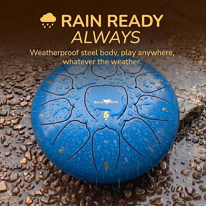 Balmy Drum Steel Tongue Drum 10 inch 11 Notes 440Hz, Handpan Drum with Music Book, Mallets, Carry Bag, Finger Picks, Rain Drum for Outdoor, Meditation Yoga Calming Instruments for Adults Kids (Blue)