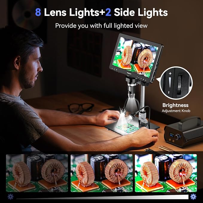 TOMLOV DM9 Max Digital Microscope: 20MP 10.1" 1500X HD IPS Coin Microscope Magnifier for Error Coins with Screen, LCD Soldering Microscopes for Adults, 10 LED Lights, PC Compatible, 16GB
