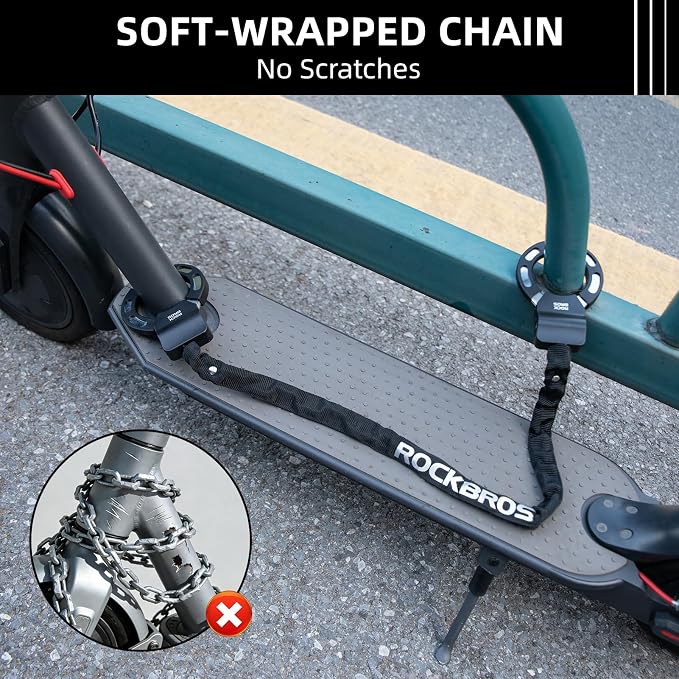 ROCKBROS Bike Lock Scooter Lock 23.4-Inch Heavy Duty Anti-Theft Chain Lock with Key E-Bikes Accessories