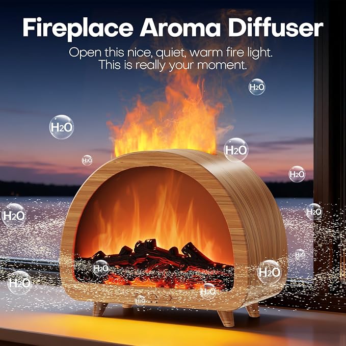 Diffuserlove Fireplace Essential Oil Diffuser Flame Aromatherapy Scent Diffuser Oil Machine Cool Mist Humidifier Colorful Fake Fire Difusor Air Diffusers for Home Room Desk Bedroom