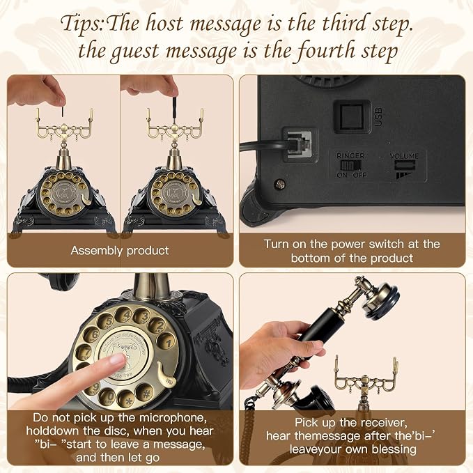 Audio Guest Book Wedding Phone, Audio Guest Book Record Customized Audio Messages Guest Book Alternatives Classic Rotary Phone for Parties Birthdays Rentals Confessions Special Occasions(Black)