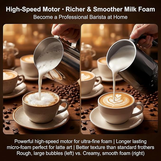 COFUN Milk Frother, 4-in-1 Electric Milk Frother and Steamer, 11.8oz Automatic Hot & Cold Foam Maker, Dishwasher Safe, Quiet Operation for Coffee, Latte, Cappuccino, Hot Chocolate (Black)