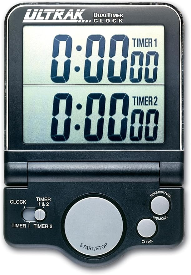 ULTRAK T-4 Jumbo Dual Timer – Large 1” Display Countdown & Count Up Timer, 24 Hour Range, Loud Alarm, Dual Memory, Wall Mount or Tabletop for Classroom, Gym, Office & Meetings
