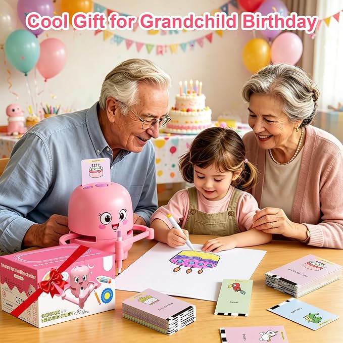 Drawing Robot for Kids Toy, Gifts for 3 4 5 6 7 8 9 Year Old Boys & Girls | Robot Drawing Machine, Electric Music Painting Learning Toys, Birthday Christmas Gifts, 150 PCS Cards, 12 Color Pens, Pink