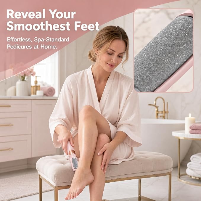 Electric Foot File and Callus Remover,Dual Roller Heads 2 SpeedsProfessional Pedicure Tools for Dry, Calluses, Dead, Cracked, Hard Skin,Equipped with 2 Grinding Heads and 1 USB Charger&Cleaning Brush