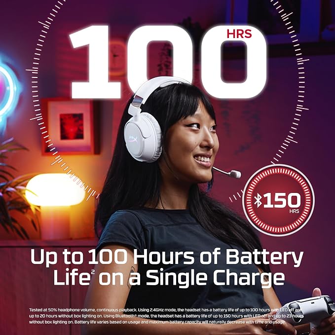 HyperX Cloud Flight 2 – Wireless Gaming Headset, Customizable RGB Lighting with Removable Earcup Plates, up to 100 Hours of Battery Life, 2.4GHz & Bluetooth, Multi-Platform Compatibility - Black