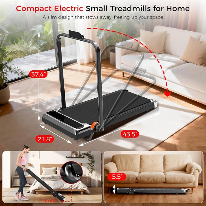 Walking Pad Treadmill with 8% Incline, 0.6-3.8MPH Foldable Treadmills with Remote for Small Home, 3.0HP Compact Walking Pad with Handle Bar, Easy Assembly, 350 LBS
