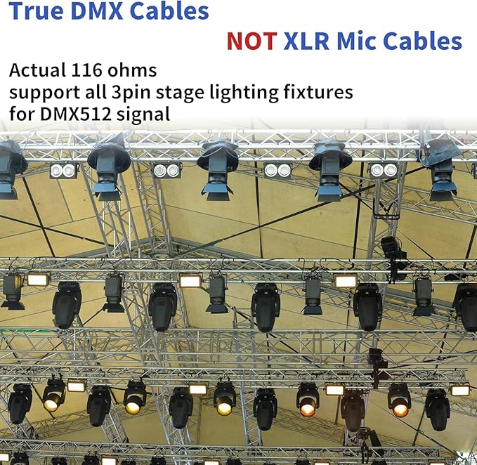 SMALL-EYE 3 Pin DMX Cable 25 ft 4 Pack – DMX512 Male to Female Cable for Professional DMX Lighting Control Systems