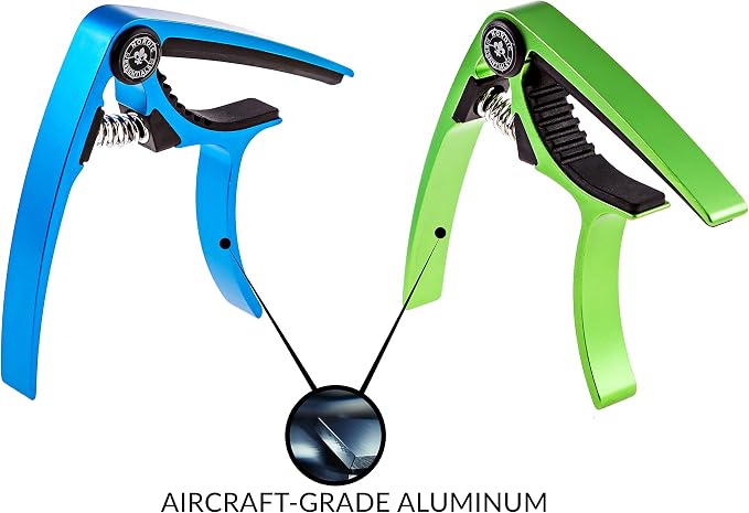 Guitar Capo (2 Pack) for Acoustic Guitars, Ukulele, Banjo, Mandolin, Bass - Made of Ultra Lightweight Aluminum Metal (1.2 oz!) for 6 & 12 String Instruments - Nordic Essentials (Green+Blue)
