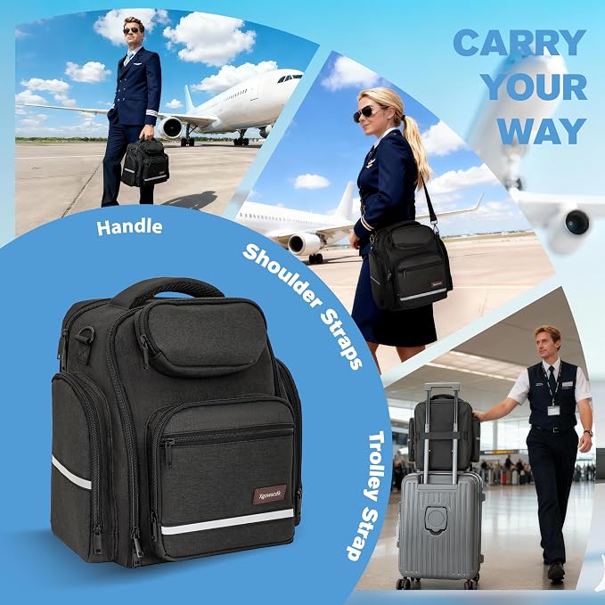 Flight Bag for Pilots, Pilot Bag for Aviation Headset with Padded Protection, Fits Aviation Headset, iPad & Flight Accessories, Multiple Pockets & Shoulder Strap, Gift for Pilots, Black (Bag Only)