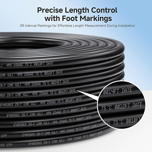 Cable Matters [UL Listed] 10Gbps in-Wall Riser Rated (CMR) 23AWG Bare Copper Cat6 Ethernet Cable - 300ft, Solid, UTP Cat 6 Ethernet Cable Spool, Cat 6 Cord Bulk, Black