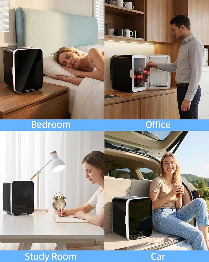Antarctic Star 10L Portable Compact Refrigerator, 2.6 Gal Mini Personal Fridge Small Cooler with AC/DC Adapters for Beverages, Food, Skincare, Bedroom, Office, Dorm Room, or Cabin, Black