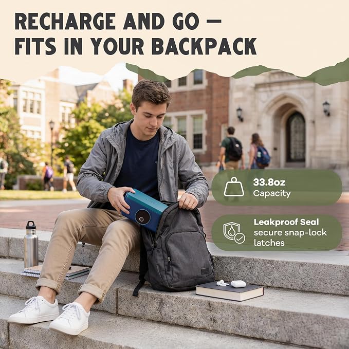 Oaktiv Lunch Box Warmer, Electric Heated Lunch Box for Adults, 4-Cup Cordless Portable Food Warmer with Scheduled Timer, Rechargeable with Insulated Bag
