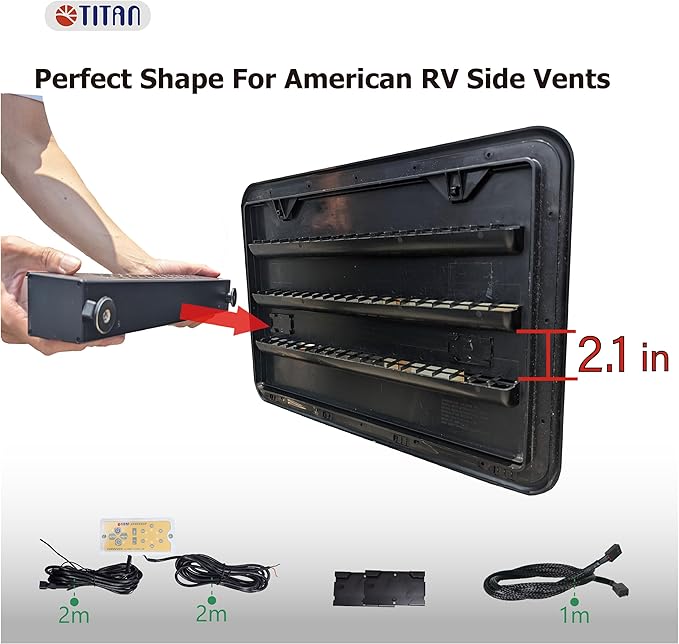TITAN 12V DC RV Fridge Ventilation Cooling Fan, Perfect Shape For American RV Side Vents, Easy installation, Adjustable Temperature Settings, IP55 Waterproof TTC-SC60(A)