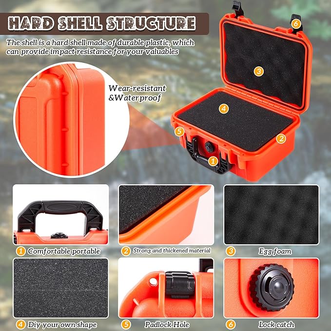Relaxweex 1 Pcs Waterproof Hard Case with DIY Customizable Foam Insert Portable Protective Case with Knife for Camera Drones Equipments Tools Test Instruments(Reddish Orange,16.3 x 12.4 x 6.5 Inch)