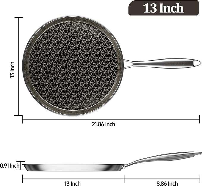 Stainless Steel Crepe Pan, 13 Inch Nonstick Griddle Pan, 5 Layer Non Stick Coating Pancake Pan, Frying Pan,Omelet Pan with All Stove Tops Available