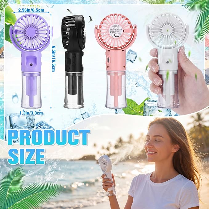 4 Pack Misting Fans Portable Handheld Rechargeable Handheld Spray Fans with 25ml Water Tank 4-speed Personal Cooling Fan, Usb-c Mini Hand Fan for Travel Outdoor Sports Camping Office Home