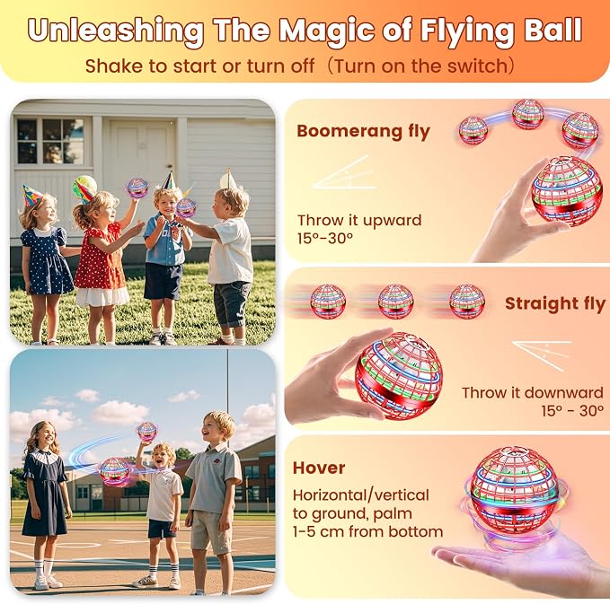 Flying Orb Ball Toy, 2026 Upgrade Hand Controlled Hover Ball with LED Lights, 360° Rotating Boomerang Globe Cool Mini Drone, Ideal Birthday&Christmas Gift for Boys Girls-Bright Red