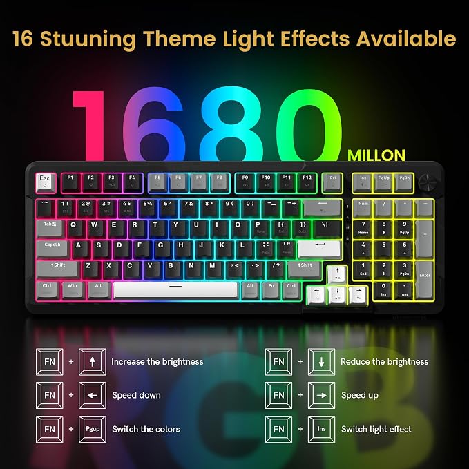 Redragon K742 Wireless Mechanical Gaming Keyboard with Knob, Bluetooth 5.0/2.4GHz/USB C Wired Creamy Keyboard with Number Pad for PC Computer, RGB Backlits, Hot-Swappable with Linear Switches (Black)