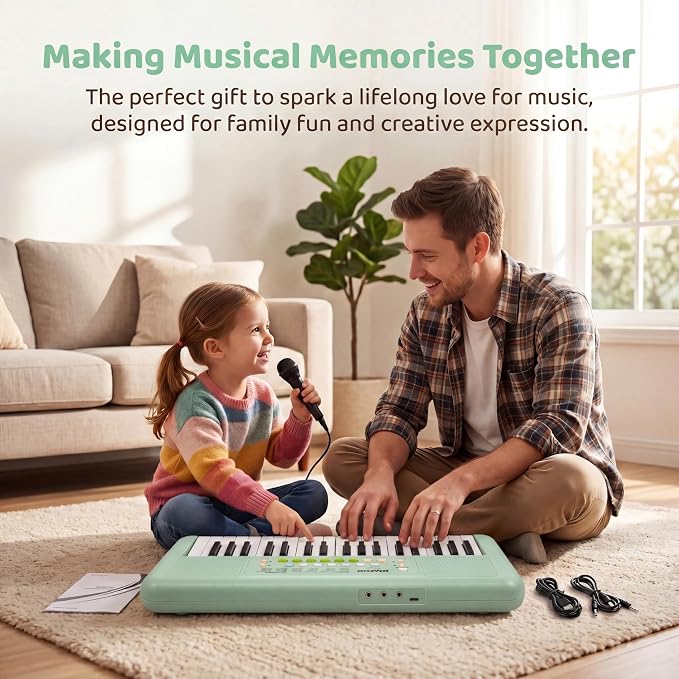 LeeQee 32 Keys Kids Keyboard Piano with Microphone, Double Speakers Toddler Piano Toy for Boys Girls Age 3-6, Portable Educational Musical Instrument, Birthday Gifts (Avocado Green)