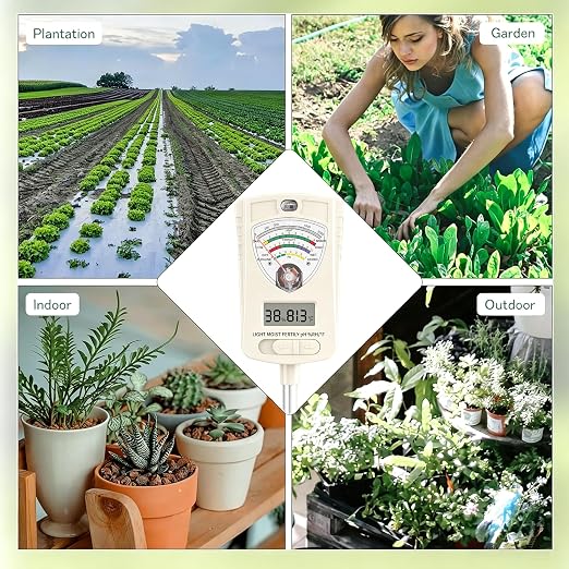 Soil Moisture Meter, 7-in-1 Soil Test Kit with Moisture/pH/Temperature/Sunlight/Air Humidity/Fertility, Soil Tester for Farming, Plants Gardening, Lawn, Gardening and Outdoor Plants