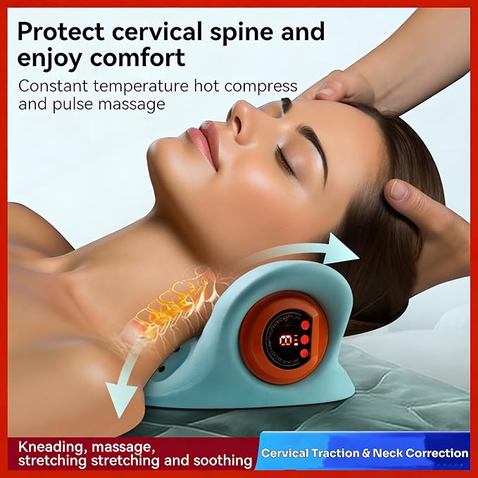 Neck Massager with Heat,3-in-1 EMS Pulse/Vibration/Heating with Remote Control,Electric Cervical Neck Traction Pillows for Pain Relief and Muscle Relaxation,Gifts for Women Men(Blue)