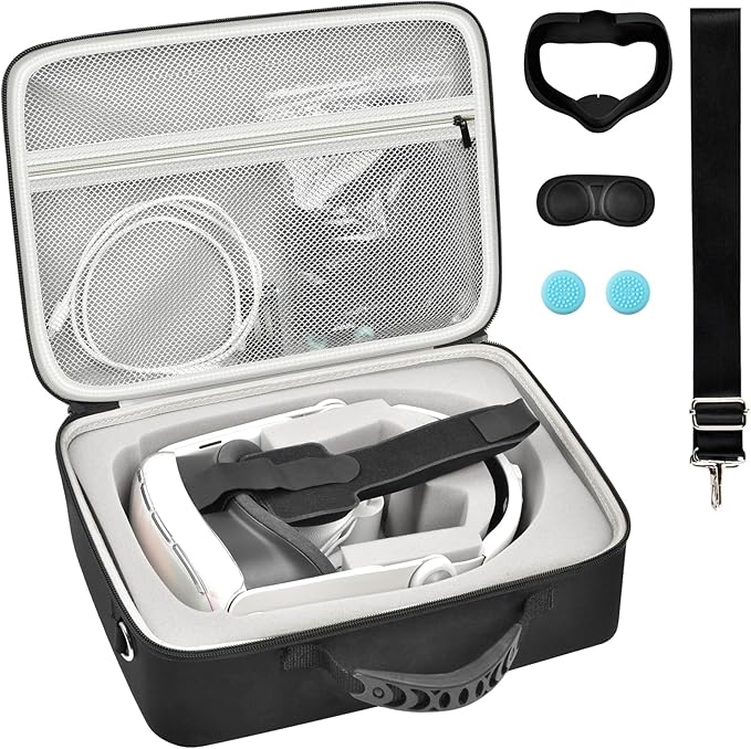 PAIYULE Carrying Case for Meta for Quest 3/ 3s, for Oculus Quest 2 Virtual Reality Headset/Touch Controllers/Elite Strap VR2 Accessories with Silicone Face Cover, Lens Protector-Grey(No Device)