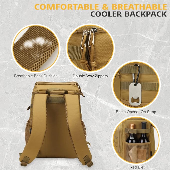 25L Backpack Cooler Keep All Drink Cold for Long Periods of Time Cooler Backpack Insulated Waterproof Portable High Durability Small Cooler Backpack with Compartment for Hiking Camping Beach