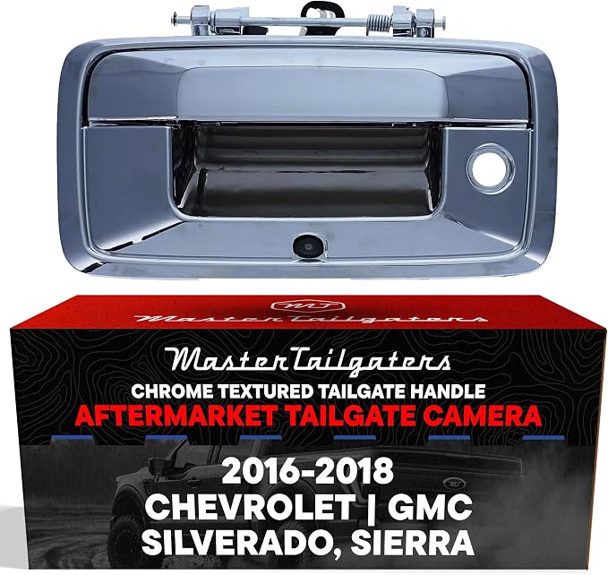 Master Tailgaters Chrome Tailgate Handle with Backup Camera Replacement for Chevrolet Silverado/GMC Sierra (2016-2018) | IP68 Waterproof | Parking Grid Lines Available | Easy to Install