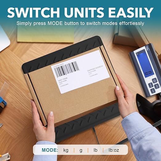Smart Weigh Digital Postal Shipping Scale, 440 lb Capacity, 1 oz Readability, Tare Function, Battery or USB-C Power, Corded Display, Stainless Steel Large Platform, Black