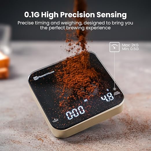 Maestri House S2 Espresso Coffee Scale with Timer, USB-C Rechargeable 2kg/0.1g Precision Shot Scale, Digital Scale for Espresso Brewing(Black & Gold)