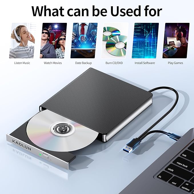 External CD DVD Drive for Laptop USB 3.0 USB C CD Burner External DVD Drive Portable CD ROM Burner Reader Writer Drive External DVD Player for Laptop Desktop PC Windows 11/10/8/7 MacBook Mac OS Linux