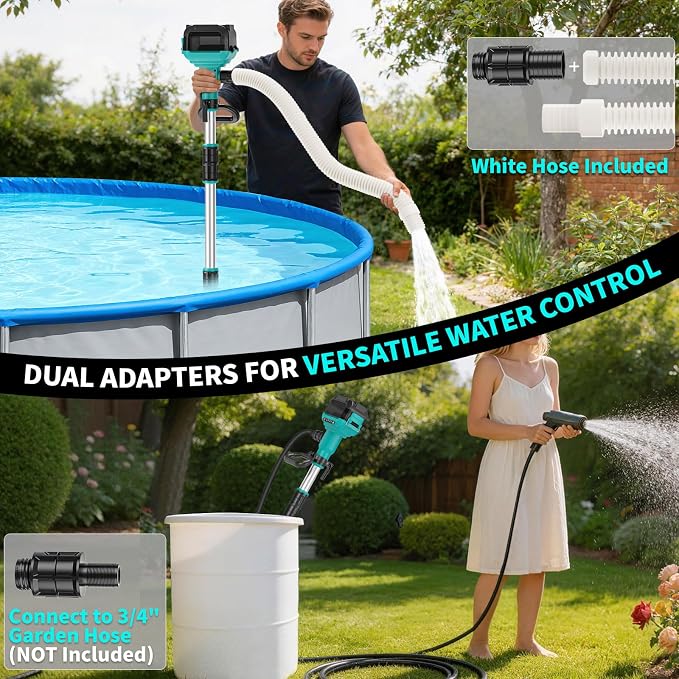 Stick Water Transfer Pump Compatible For Mkita 18V Battery(NO Battery), 800GPH Portable Cordless Water Transfer Pump With Detachable Rod&37" Hose For Pond Garden Fountain Boat Livestock Tanks