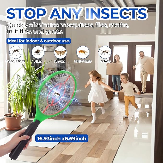 8 Pack Electric Fly Swatter, 3000V Bug Zapper Racket for Indoor Pest Control Mosquito Zapper for Indoor Outdoor Battery Operated Flies Killer 3-Layer Safety Mesh AA Battery Powered, Not Included