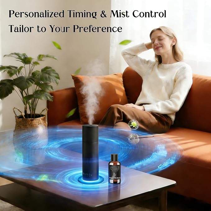Waterless Essential Oil Diffuser, Scent Air Machine for Home with 4x30ml Hotel Scent Oil Sets, Covers Up to 1000 Sq.Ft, Adjustable Mist & Timer, Hotel and Commercial Use