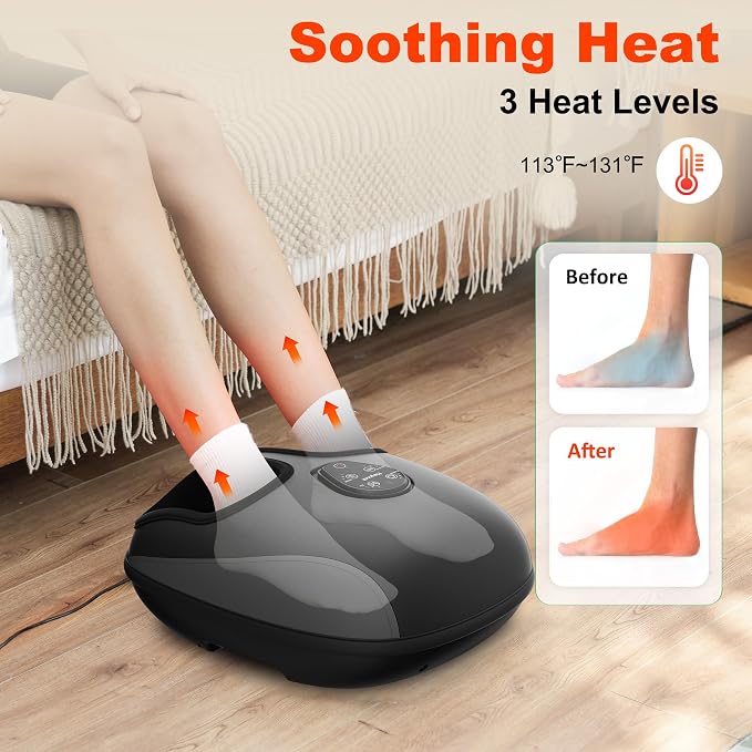 Heycool Shiatsu Foot Massager with Heat, Deep Kneading, Compression & Vibration Foot Massager Machine with Remote Control, Fits Size 13 for Home Relaxation, Office Workers & Seniors