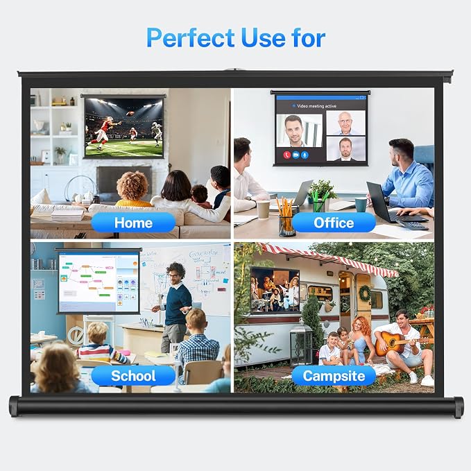 40 inch Small Projector Screen, Goldengrainv Retractable Pull Up Screen, Floor Projector Screen, 16:9 4K Portable Screen for Projector, Roll Down Movie Screen for Gaming Indoor, Mini White Screen