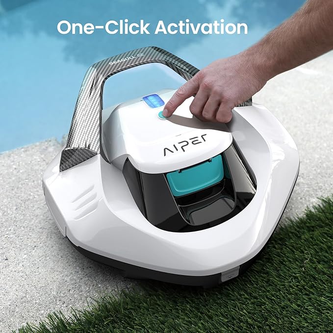 AIPER Seagull SE 2025 Cordless Robotic Pool Cleaner with LED Indicator, Self-Parking Technology, Lasts 90 Mins Runtime, Ideal for Above-Ground Pool up to 40 Feet, Snow White & Teal