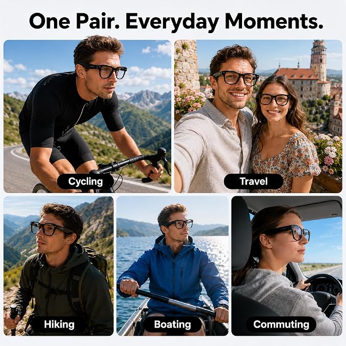 AI Smart Glasses - 8MP Camera with 1200P POV Video Recording - Real-Time Translation Wearable Assistant for Travel and Meetings - Anti-Blue Light Lenses, Black Frame