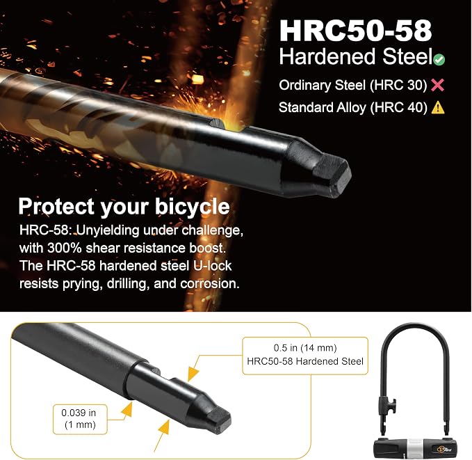 Bike U Lock with Cable - Via Velo Heavy Duty Bicycle U-Lock,14mm Shackle and 10mm x1.8m Cable with Mounting Bracket for Road, Mountain, Electric & Folding Bike
