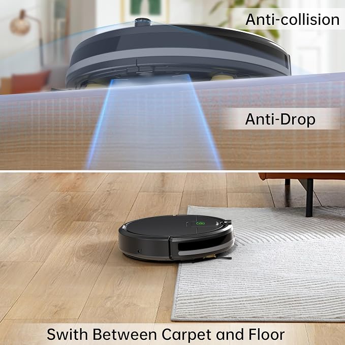 Robot Vacuum Cleaner, 2900Pa Suction Tangle-Free Robotic Vacuums, 120Mins Max, Slim, Infrared Anti-Collision Auto Recharge Robotic Vac, Quiet Remote Control for Hardwood Tile, Ideal for Pet Hair Dust