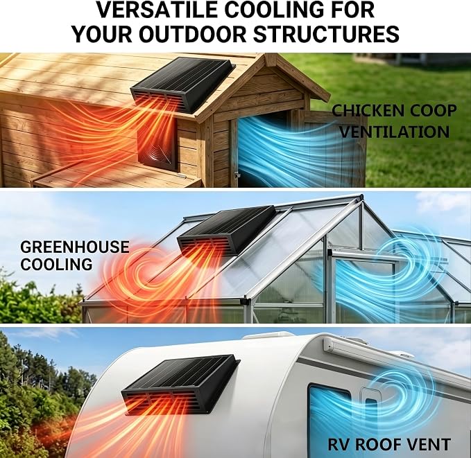 25W Solar Powered Exhaust Fan, 430 CFM High Airflow Attic Fan with 12V Monocrystalline Panel, Weatherproof Ventilation Kit for Chicken Coop, Greenhouse, Shed, Garage and RV, Easy Install