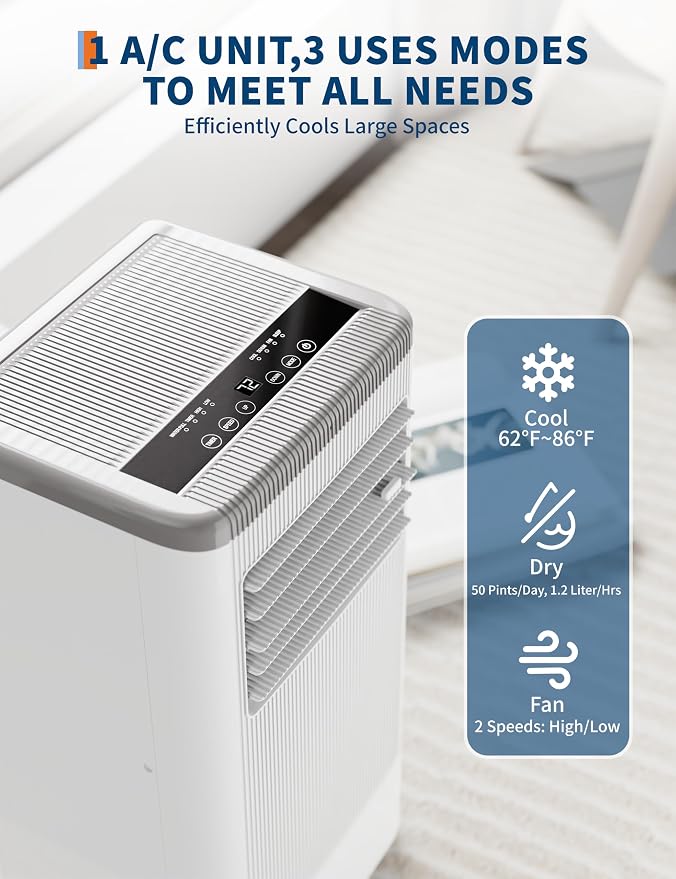 GarveeTech 8000 btu Portable Air Conditioner 3 Speeds & Sleep Mode, 3 in-1 Cooling AC Portable Air Conditioner for Room, Standing Air Conditioner for Room, Ventless Floor Air Conditioner Unit Portable